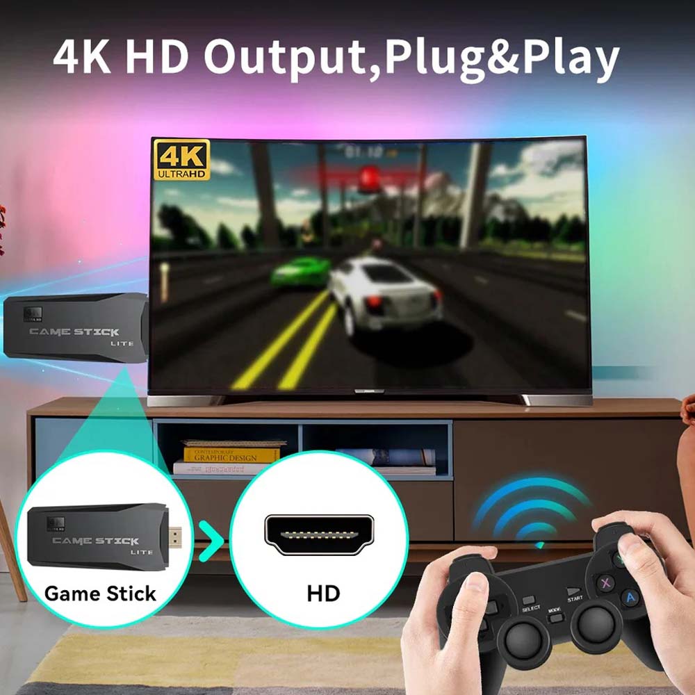Professional Game Stick Lite - Plug & Play Console with 20,000+ Games, Dual 2.4G Wireless Controllers, 64G Storage (HDMI Ready)
