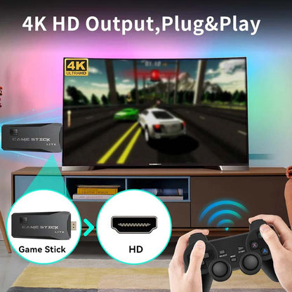 Professional Game Stick Lite - Plug & Play Console with 20,000+ Games, Dual 2.4G Wireless Controllers, 64G Storage (HDMI Ready)