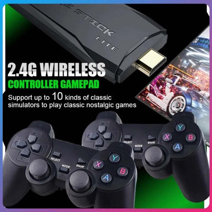 Professional Game Stick Lite - Plug & Play Console with 20,000+ Games, Dual 2.4G Wireless Controllers, 64G Storage (HDMI Ready)