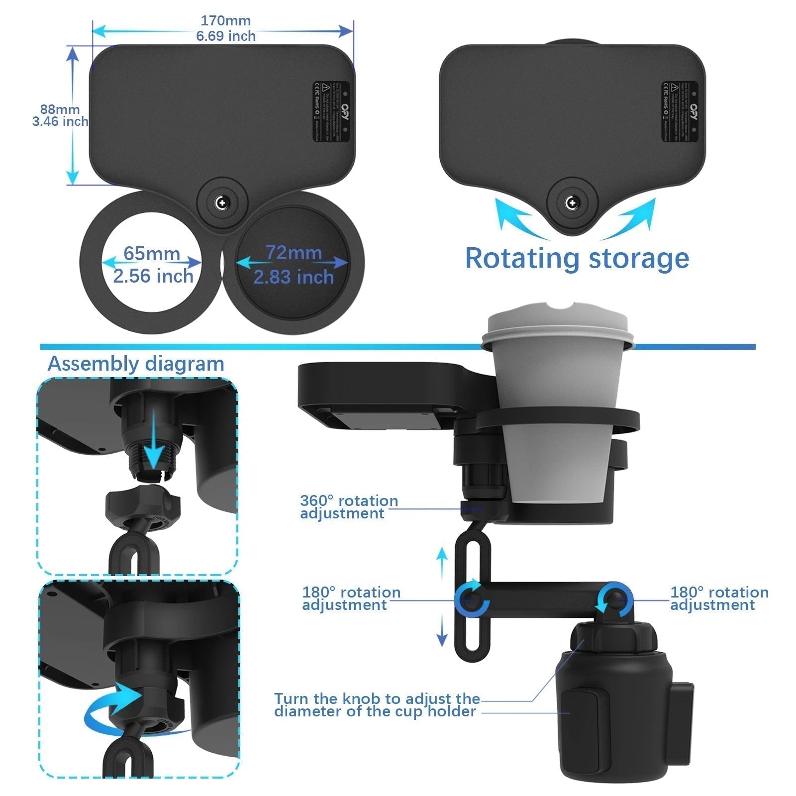 Car Cup Holder With Wireless Charging