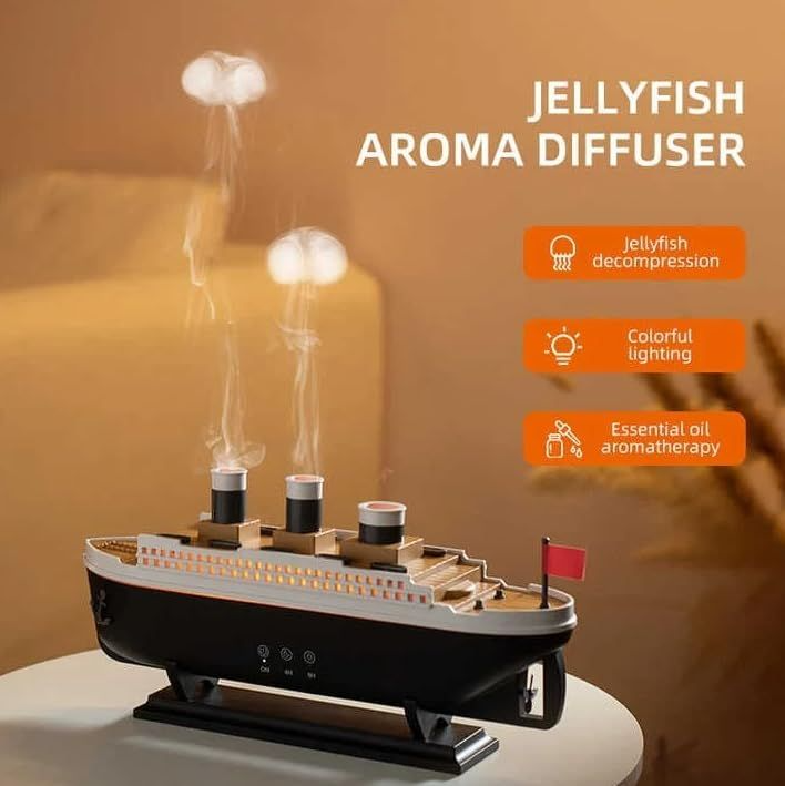 Titanic Steam Ship Design Humidifier Diffuser – Colorful Light Mist Aroma Decor